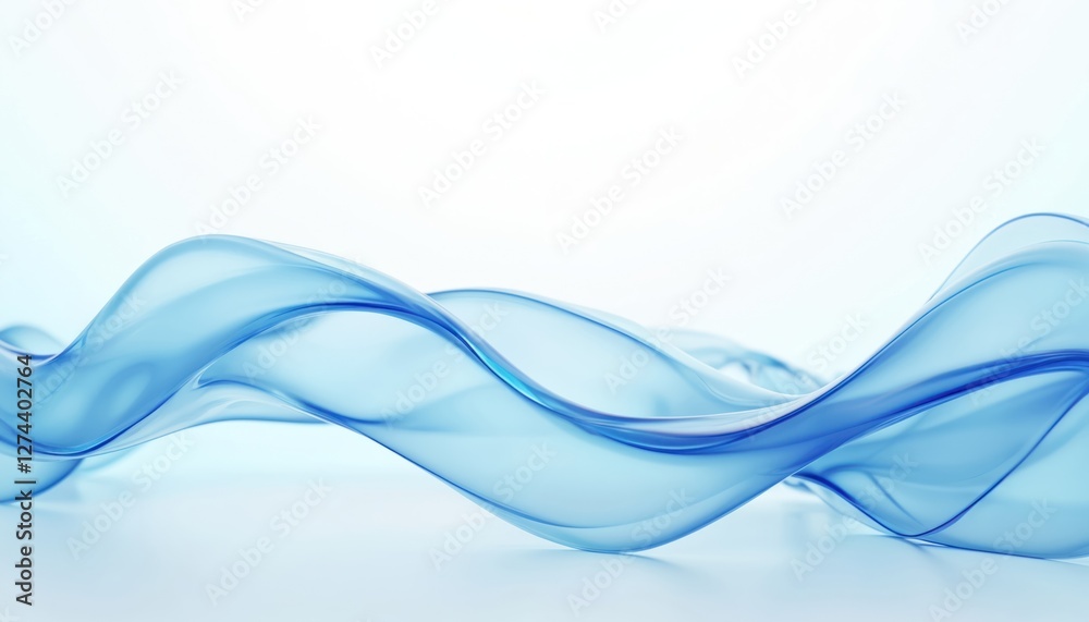 Poster abstract light blue background featuring transparent gradient waves. 3d rendering design element for