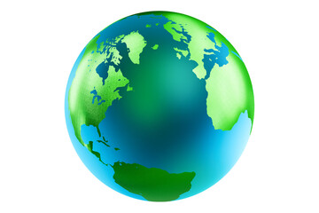 Earth globe with green continents and blue oceans, on an isolated white background. 3d rendering