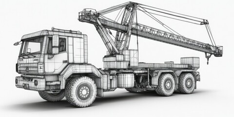 3D Illustration of an Isolated Crane Truck: Essential Equipment for Construction and Industrial Transport