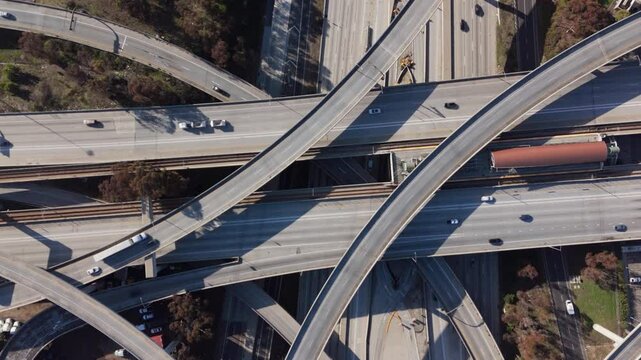 Fast Motion Aerial Drone Descent Over Multi-Level Highway Interchange