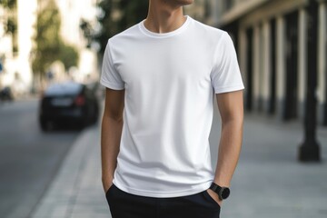 Fototapeta premium Customizable White Shirt Mockup for Fashion Designs - Front View of Blank T-Shirt