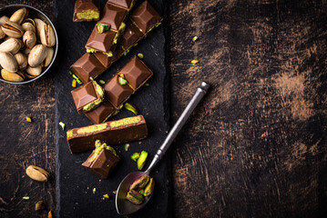 Dubai chocolate with kadayif pistachio filling