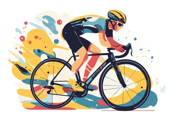 Fototapeta premium Vibrant Flat Illustration of Cycling Race - Sport Event Featuring Bicyclists on the Road