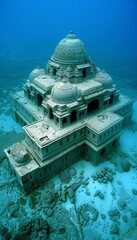 A hidden underwater city  coral shaped buildings that glow softly in the depths of the ocean