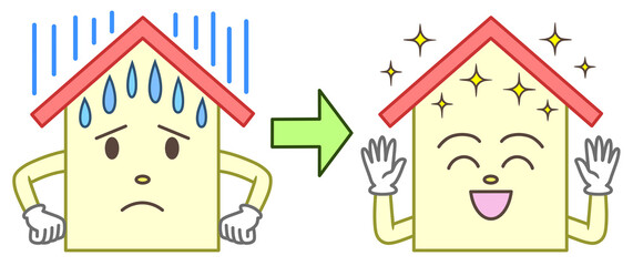 A house character is happy that its leaking roof has been repaired © Yukarina