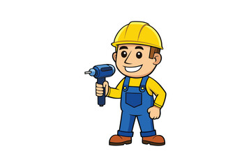 Fototapeta premium A cartoon of an electrician holding a drill machine vector art illustration.eps