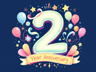 Colorful 2nd year anniversary celebration design for cards and posters