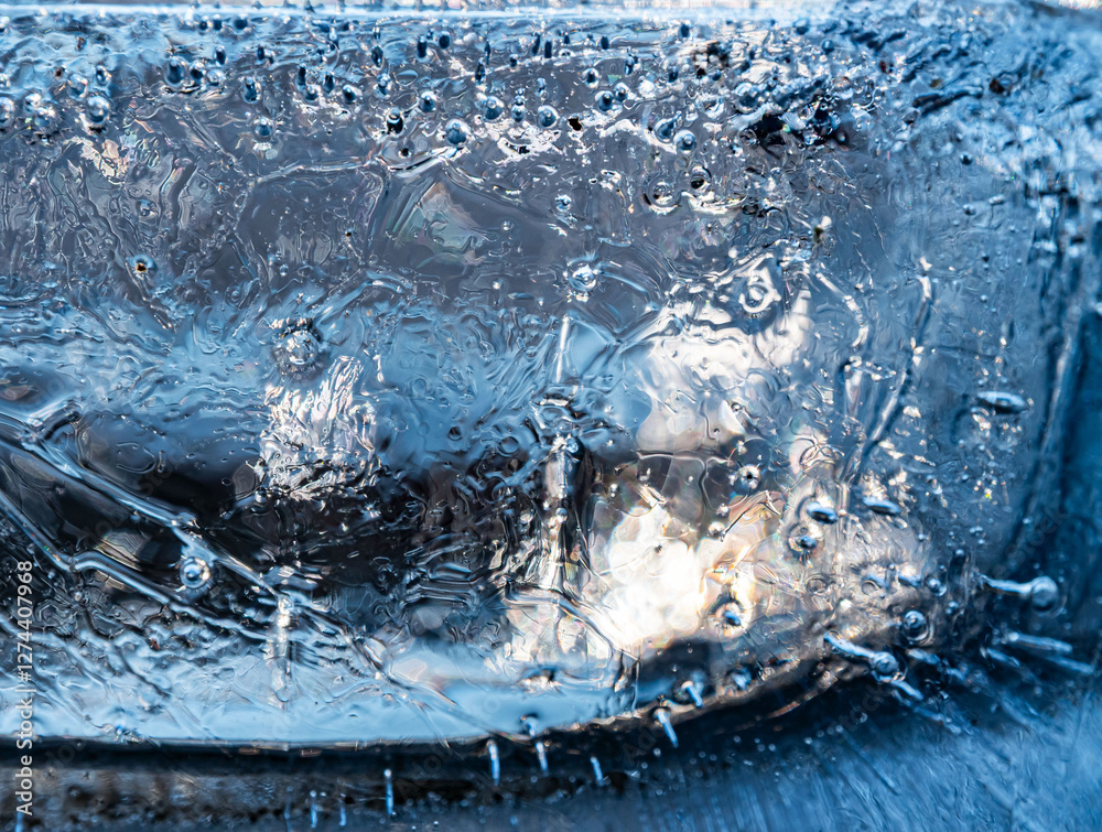 Poster close up macro shot of a clear ice block - texture for computer graphics, texturing, compositing or 