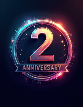 Vibrant 2nd anniversary celebration design with neon lights for event invitations