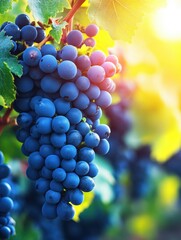 Lush Grape Harvest in Vineyard Sunlight Capturing the Essence of Autumnal Bounty and Viticulture Beauty with Warm Tones and a Close Up Perspective
