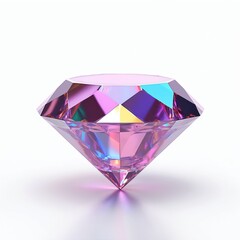 Holographic diamond crystal illustration on transparent background, with rainbow gradient light effects. Abstract iridescent gemstone reflects light. Prism dispersion shines on facet of crystal, lens