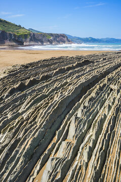 Itzurun beach, flysch of Zumaia on the coast of Gipuzkoa, Spain