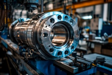Obraz premium Precision engineering shines in a bustling workshop filled with innovative machinery and tools