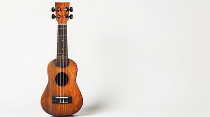 Obraz premium A well-crafted toy guitar, with realistic wood grain and glossy finish, set against a clean white background.