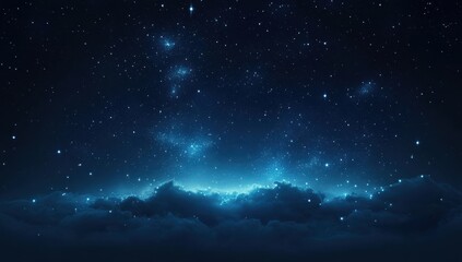 Fototapeta premium Stunning night sky filled with shimmering stars and celestial beauty over soft, ethereal clouds illuminating the horizon in a tranquil, dreamy atmosphere