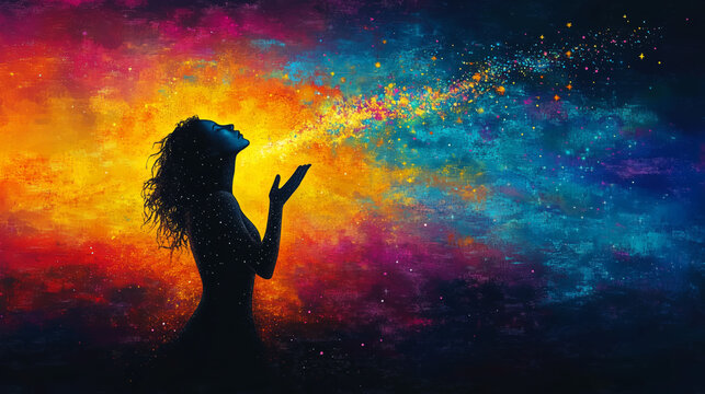 Silhouette of a woman in cosmic colors expressing creativity and wonder