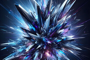 Abstract Crystal Explosion: Shattered Glass with Light Refraction and Sharp Edges on Dark Background