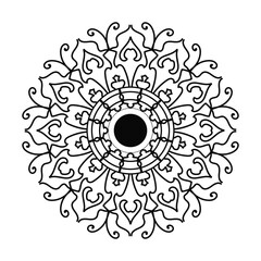 Black mandala for coloring. Mandala coloring page. Mandala art design. Intricate mandala pattern. Mandala tattoo. Outline mandala flower.