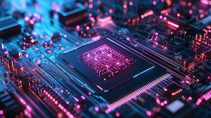 Obraz premium Futuristic Robotic Assembly Line Producing Quantum Computing Processors