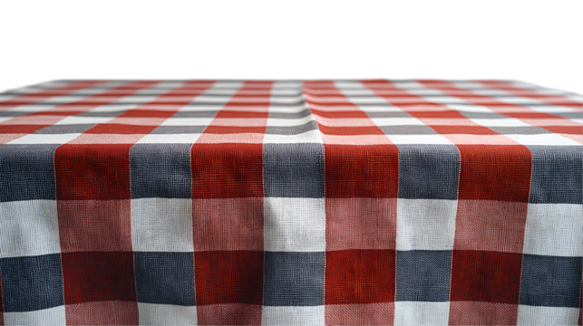 Red Gray Plaid Tablecloth Check Texture, Woven Fabric for Home Decor Displays, isolated on transparent background. - Powered by Adobe