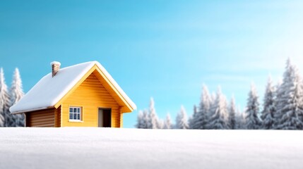 wooden cabin in snowy winter forest holiday view