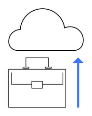 Briefcase connected to cloud with upward arrow, representing file storage, data sharing, workflow management. Ideal for tech, business, cloud computing, file transfer, security innovation abstract