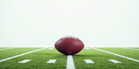 A solitary American football rests on the meticulously marked turf, ready for the kickoff