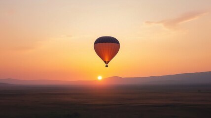 Obraz premium Hot Air Balloon at Sunrise over Flat Landscape