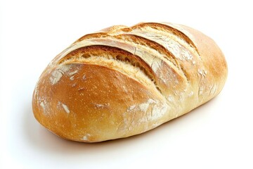 Artisan loaf resting on a white surface, showcasing its golden crust and rustic scoring pattern isolated on transparent background