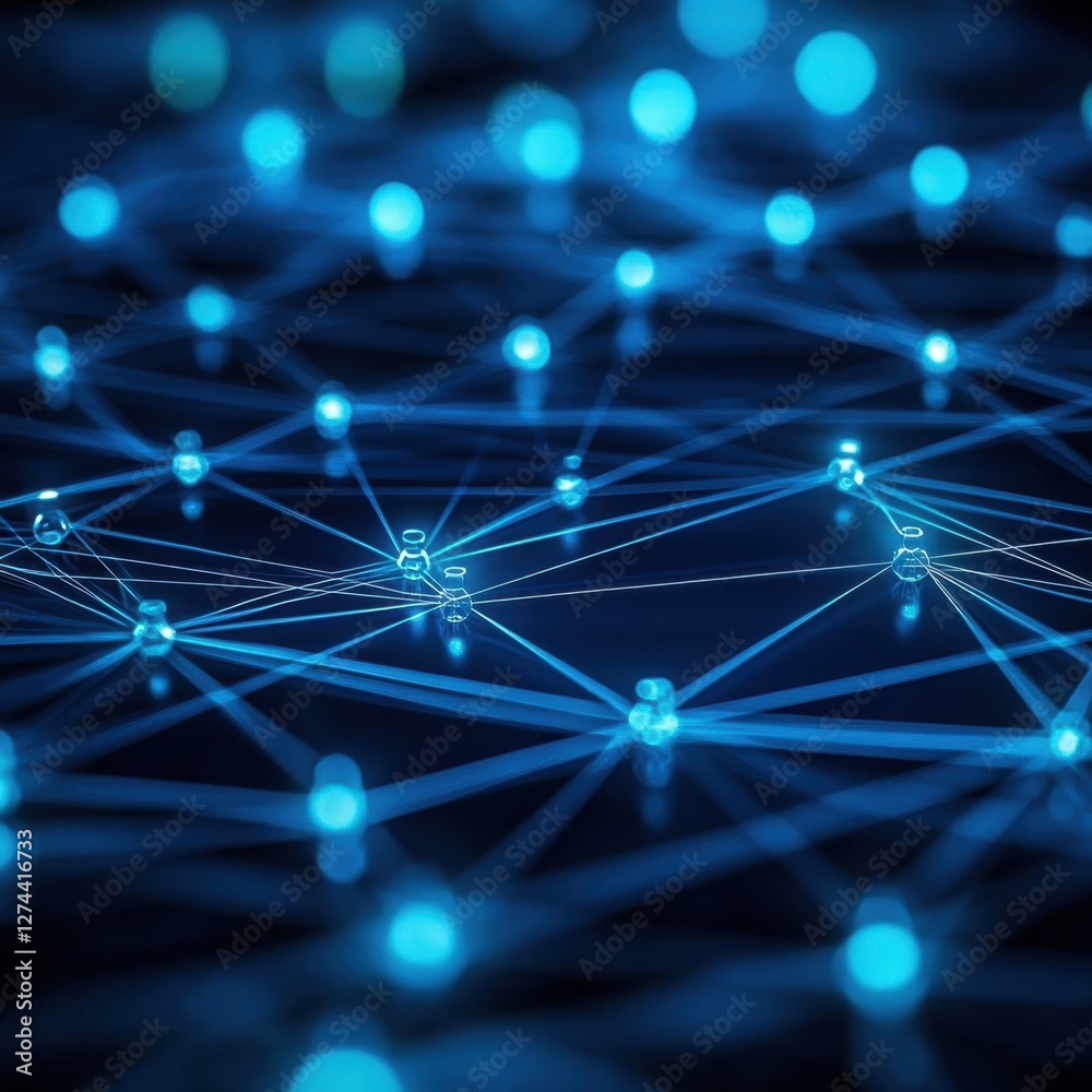 Aufkleber abstract network connection with glowing nodes and lines on dark background creating futuristic mood