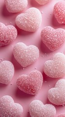 Pink Hearts on Pastel Blurred Background