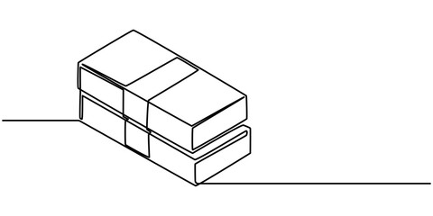 a stack of paper money, cash, banknotes, dollars, in one line. Continuous line drawing of dollars, Single continuous line drawing money banknotes flat. Packing in bundles bank notes. Dollar in bundles