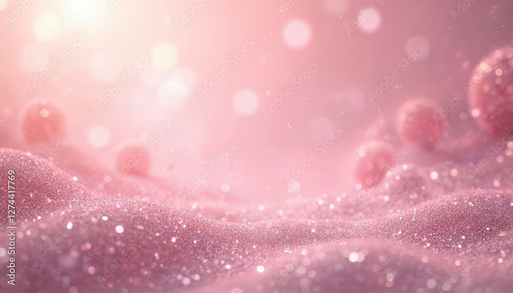 Aufkleber Dreamy soft pink illustration with sparkling glitter creating festive gentle background with bokeh effect. Luxury elegance, beauty charme artistic visual mood with vibrant joyful colours and patterns.