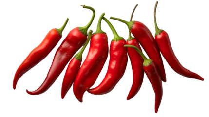 Red Chili Peppers Vibrant Spicy Ingredient, Fresh and Hot for Food Themes, isolated on transparent background.