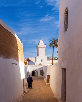 Ghadames, the Pearl of the Desert, one of the oldest oasis towns on a trade route across Sahara. The unique architecture gives protection against heat and sandstorms, world heritage site of Libya