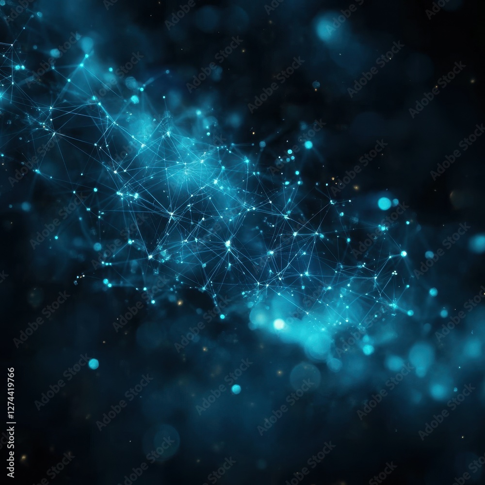 Poster abstract network connection background with glowing blue lines and dots for technology concept