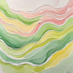 Pastel Waves Texture: Abstract Painting with Pink, Yellow, and Green Color Gradient