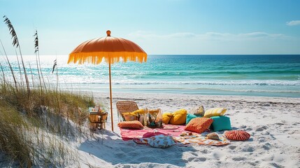 * Beach picnics with colorful umbrellas and cozy setups.