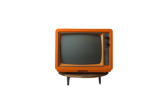 Orange Retro TV Set Vintage Home Decor with Plants, 70s Style for Room Themes, isolated on transparent background.
