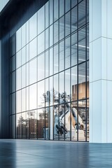 Sleek Corporate Robotics Manufacturing Facility with Transparent Walls Showcasing Advanced