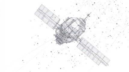 Wireframe satellite orbiting in space, digital illustration.