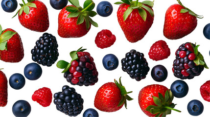 Fresh Berries Red and Blue Summer Fruits, Sweet and Juicy for Food Displays, isolated on transparent background.