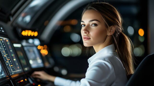 Dispatcher at the railway control center monitors train movements with focus. Generative AI