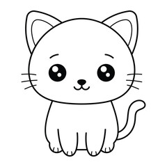 Cute kawaii cat vector illustration. Adorable kitten outline for kids coloring book and design projects.