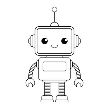 Cute kawaii robot vector illustration. Adorable cartoon outline for coloring book, kids activities, and technology design.