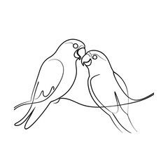Obraz premium Two Lovebirds Perched on Branch, Single Line Drawing, Minimalist Art