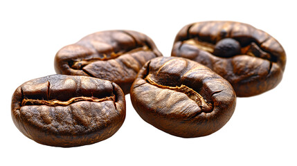 Obraz premium Falling Coffee Beans Aromatic and Fresh, Caffeine Energy for Food Themes, isolated on transparent background.