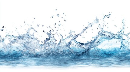 Blue Water Splash with Crystal Clear Texture on White Background