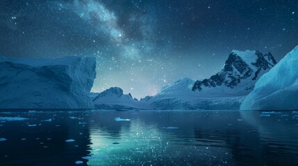 Dusky Landscape with Icebergs Under a Starry Night Sky