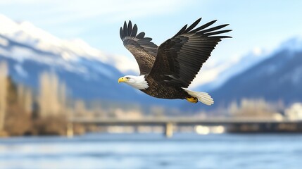 Fototapeta premium eagle soaring over mountains wildlife photography